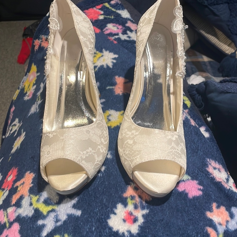 White, open toe heels